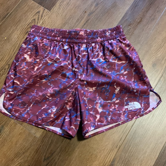 The North Face Women's Burgundy and Blue Patterned Shorts - Picture 1 of 3